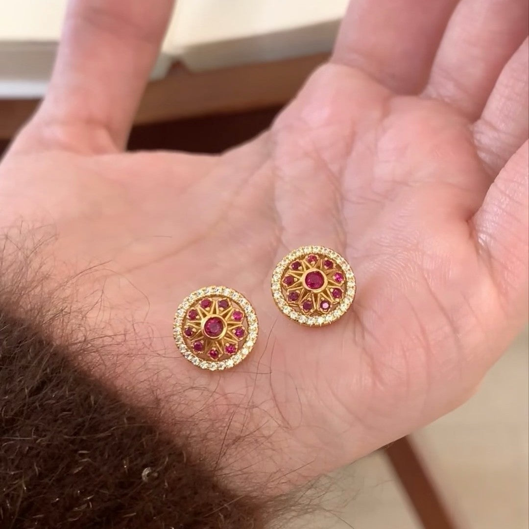 Pure Silver S925 Rose Flower Window Red Gemstone High Carbon Diamond Earrings High-end Versatile