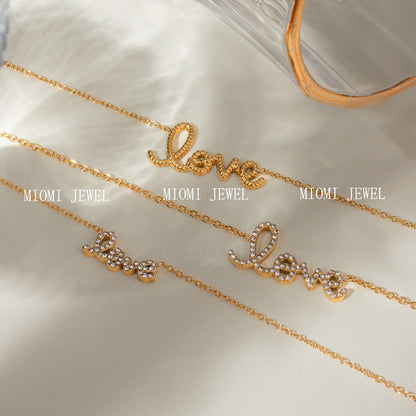 Stainless Steel Letter Necklace High-End Rhinestone Clavicle Chain Titanium Steel Jewelry Necklace