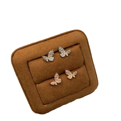 Italian Vintage Brushed Light Luxury High-End Jewelry925Sterling Silver Butterfly Threaded Earrings Four-Leaf Clover Screw