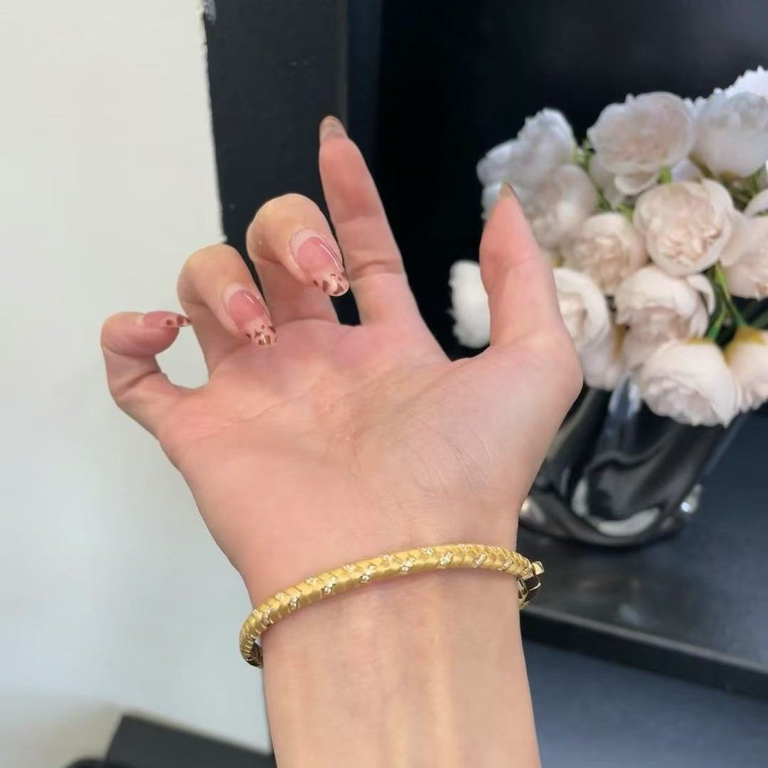 Italian Brushed Light Luxury Gold Wheat Ear Woven Bracelet with Zircon Inlay Brushed Craftsmanship Exquisite Design High-end