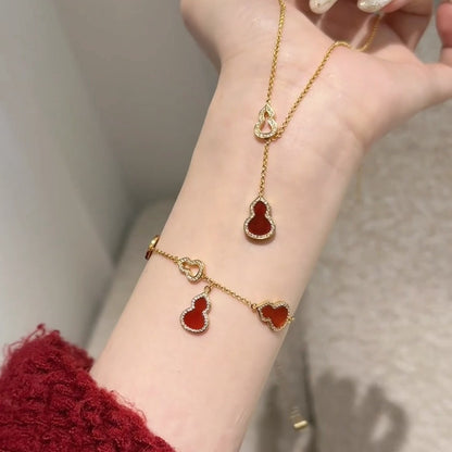 S925 Sterling Silver Red Agate Gourd White Shell Gourd Necklace Light Luxury Niche Fashion Design Sense Collarbone Chain