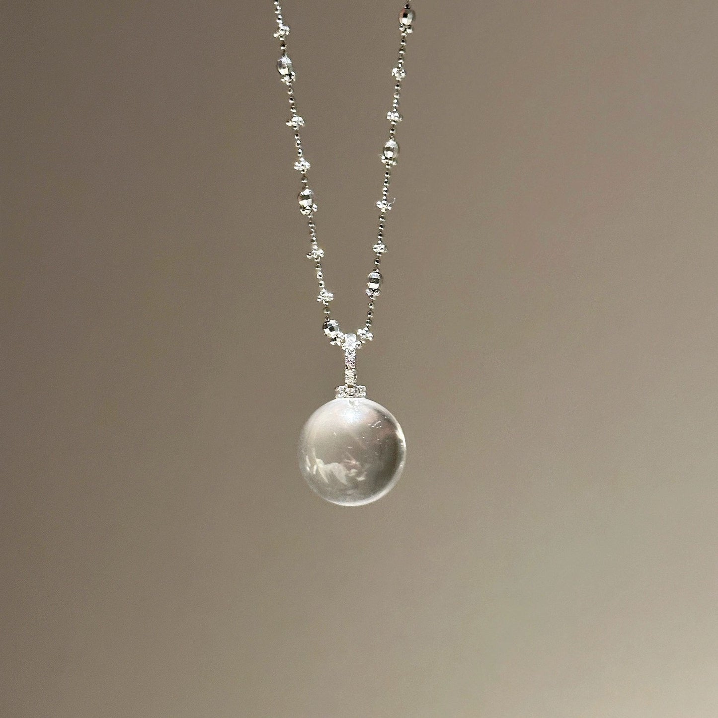S925 Sterling Silver Ice Transparent White Crystal Pendant Necklace