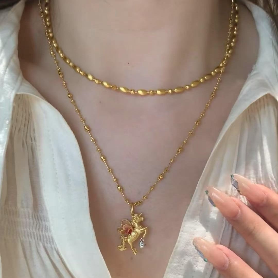 Enamel Craft Dream Unicorn Girl Heart Necklace Fashionable Small Versatile High-end Elegant Collarbone Chain