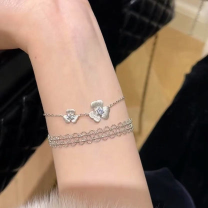 Pure Silver S925 Italian Brushed Craft Orchid Bracelet French Exquisite Light Luxury Niche Design Sense Layered Jewelry