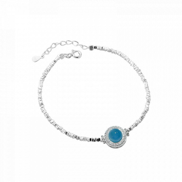 S925 Sterling Silver Natural Aquamarine Broken Silver Bracelet for Women, Ins Style, Fresh and Sweet, Simple Ice Crack Texture Bracelet