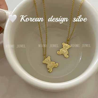 Korean Niche Design Cute Style Silver S925 Sterling Silver GoldJewelry  Bear Necklace Versatile Collarbone Chain