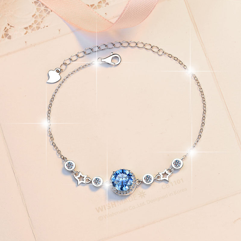 Pure Silver Bracelet Original Fashion Jewelry Simple Round Star Birthstone Jewelry Moissanite Bracelet