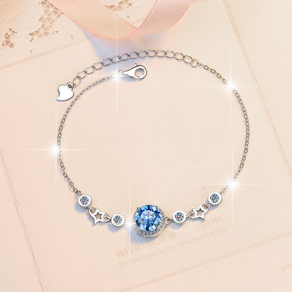 Pure Silver Bracelet Original Fashion Jewelry Simple Round Star Birthstone Jewelry Moissanite Bracelet