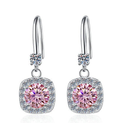 Moissanite Earrings 1 Carat GRA Certificate Waist Code Square Korean Fashion Moissanite S925 Sterling Silver Earrings