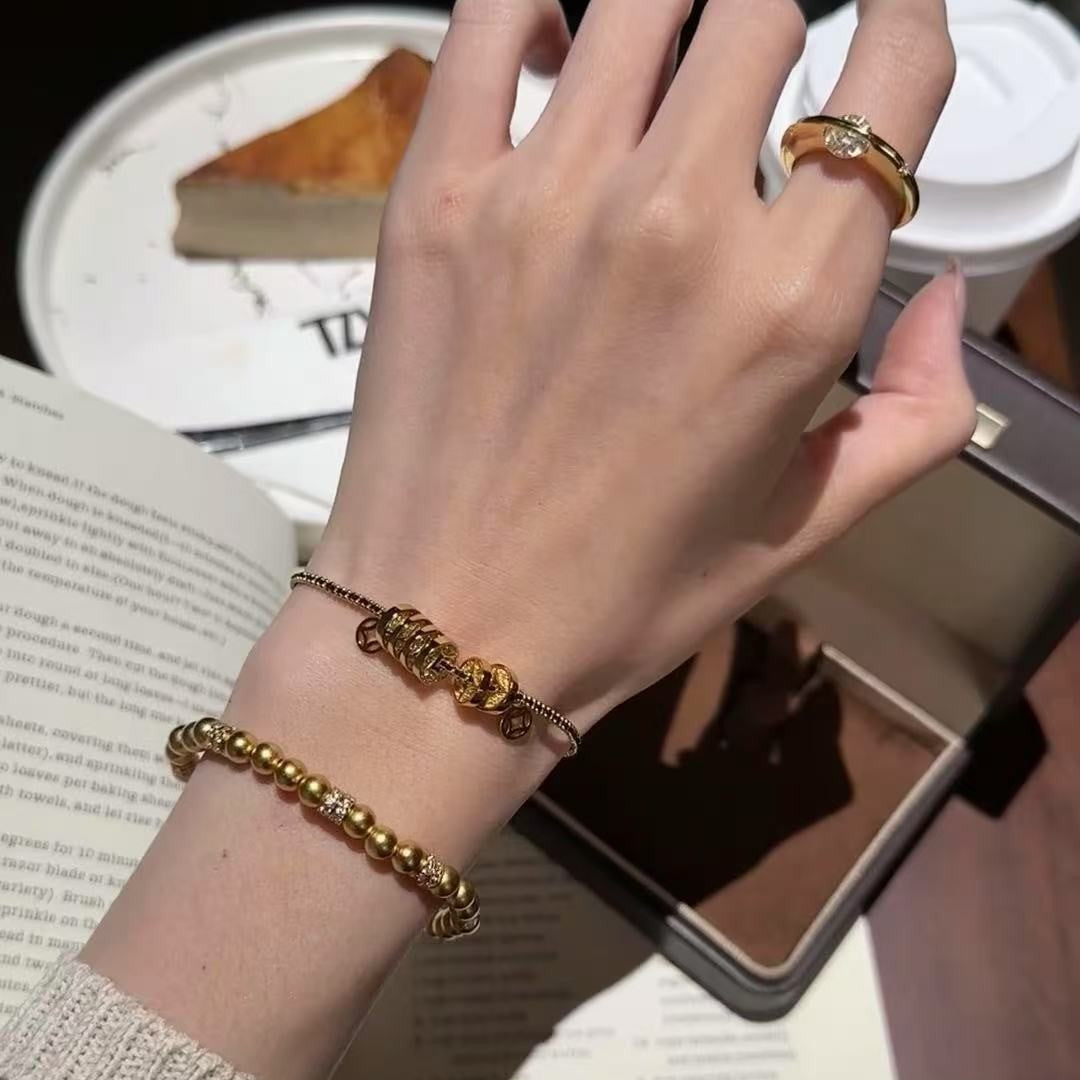 925 Sterling Silver Ancient Gold Barrel Bead Bracelet Vintage Elegant Light Luxury Bracelet High-end Bracelet