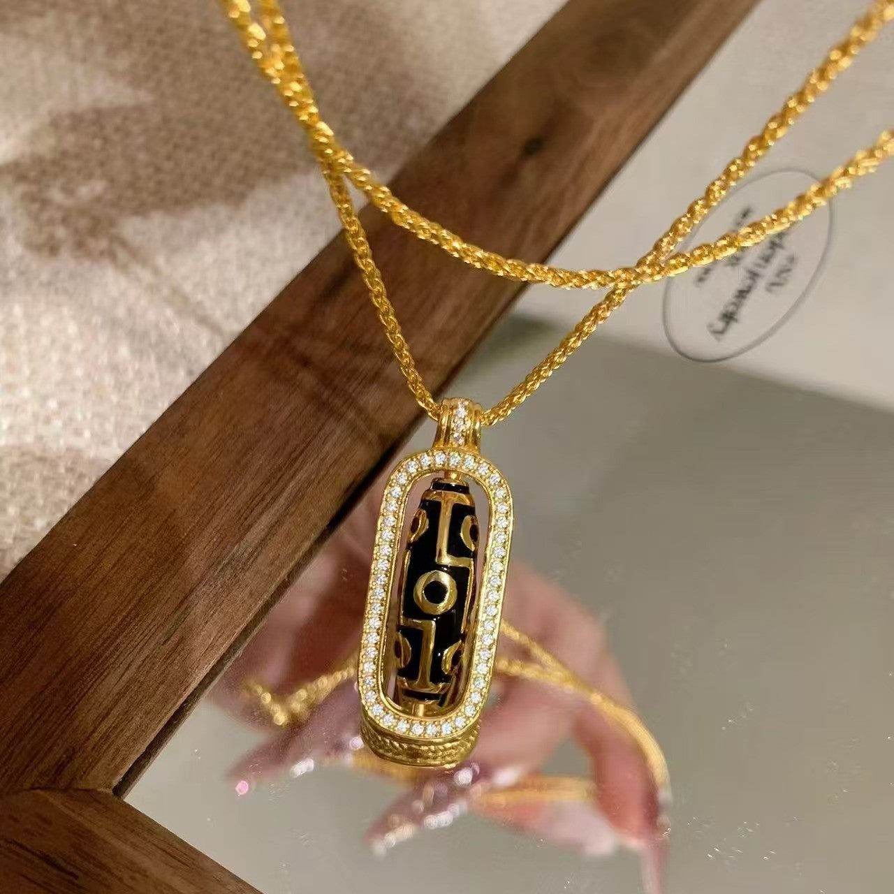 Pure Silver S925 Light Luxury Inlaid Diamond Rotatable Dzi Bead Vajra Necklace New Chinese Style Versatile Necklace for Women