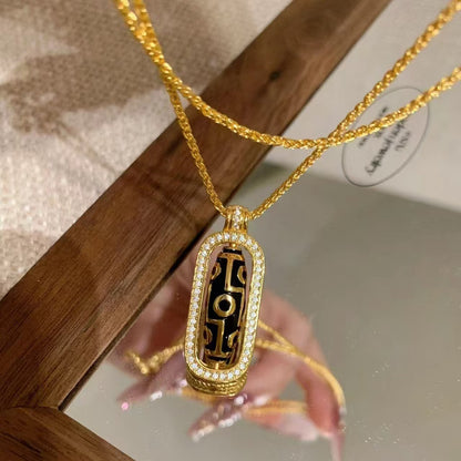 Pure Silver S925 Light Luxury Inlaid Diamond Rotatable Dzi Bead Vajra Necklace New Chinese Style Versatile Necklace for Women