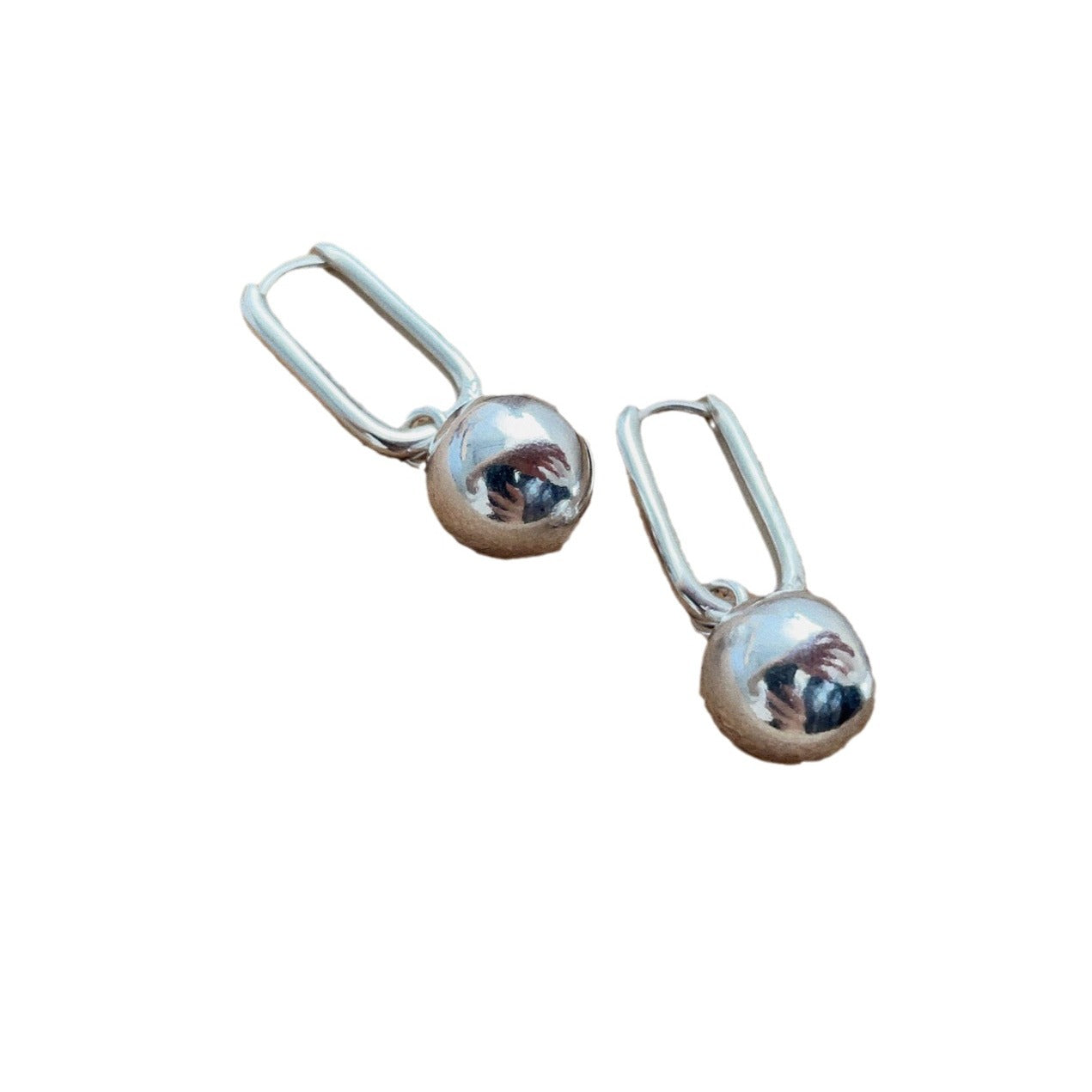 Korean Original S925 Sterling Silver Round Ball Rectangular Buckle Earrings Geometric Ear Buckle Fashion Personality High-end Earrings for Women