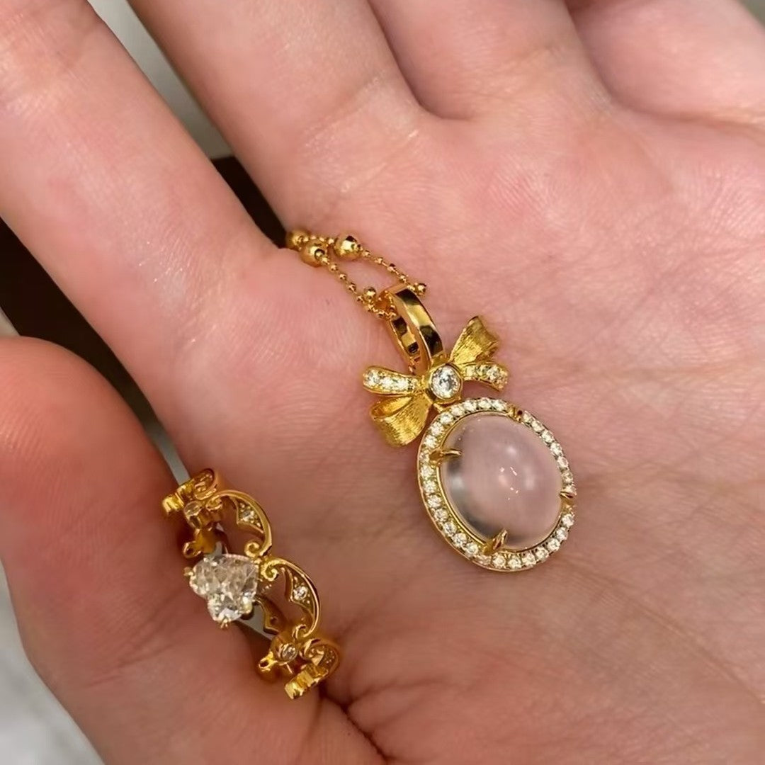 S925 Sterling Silver Runaway Princess Water Foam Jade Pendant Necklace Women Light Luxury Clavicle Chain