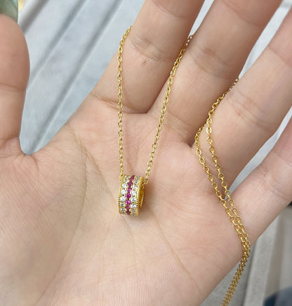 Italian craftsmanship, antique style, high-end feel, pure silver S925Real Gold Plated Ruby Row Ring New Year Red Necklace