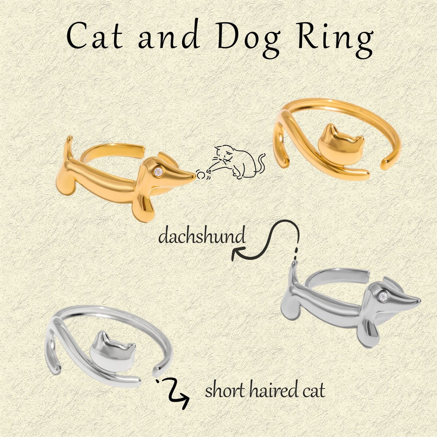 Lucky Cat Dog Ring Titanium Steel Non-Fading Jewelry Stainless Steel Hand Accessories for Women High-End Rings