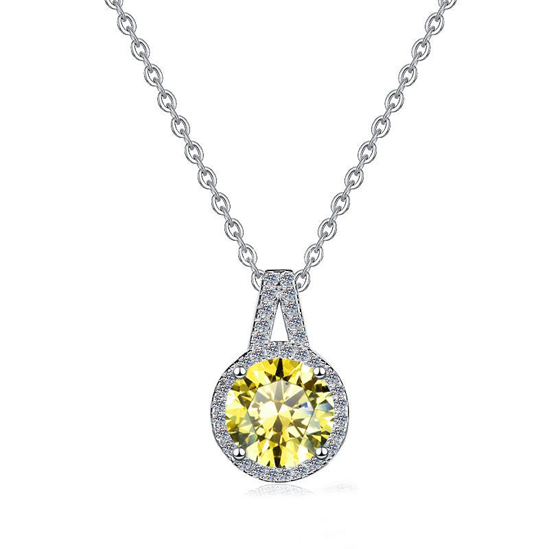 925 Sterling Silver Moissanite Pendant Clavicle Chain V-shaped Round Versatile Round Moissanite Necklace