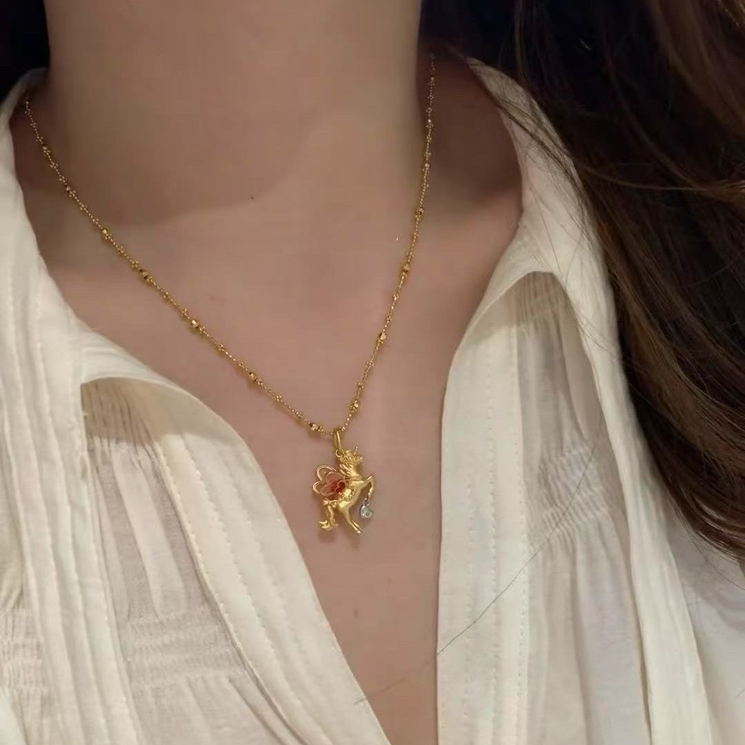 Enamel Craft Dream Unicorn Girl Heart Necklace Fashionable Small Versatile High-end Elegant Collarbone Chain