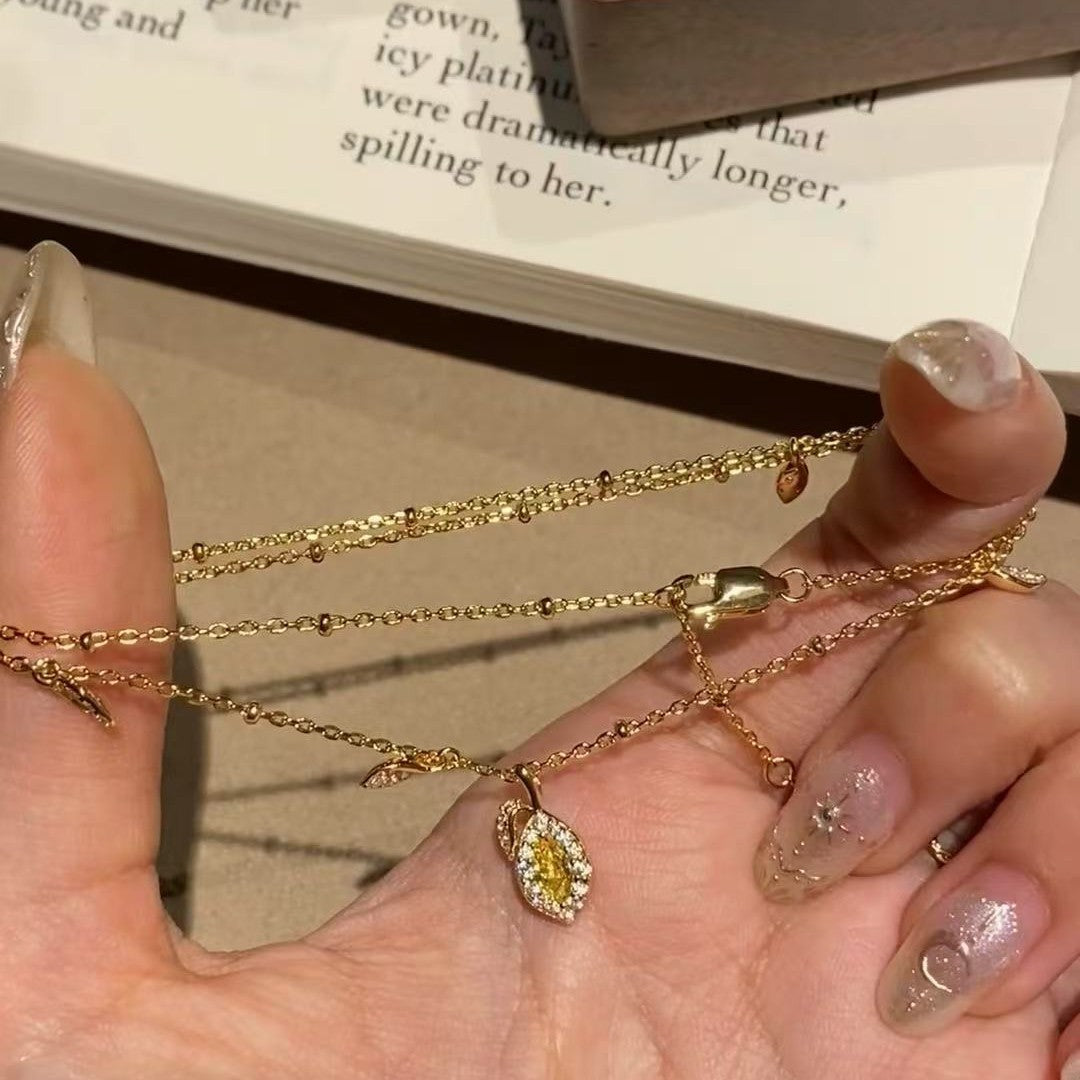 Pure Silver S925 Summer High Carbon Diamond Yellow Diamond Brushed Craft Fruit Series Lemon Necklace Earrings High-end Vintage