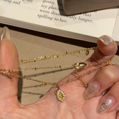 Pure Silver S925 Summer High Carbon Diamond Yellow Diamond Brushed Craft Fruit Series Lemon Necklace Earrings High-end Vintage