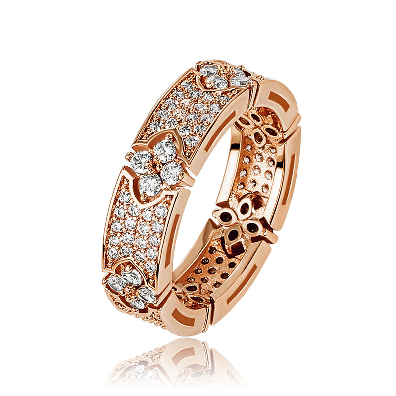 INS Trendy Unisex Micro Pave Starry Sky Zircon Ring Four-Leaf Clover Personality Hip-Hop Jewelry