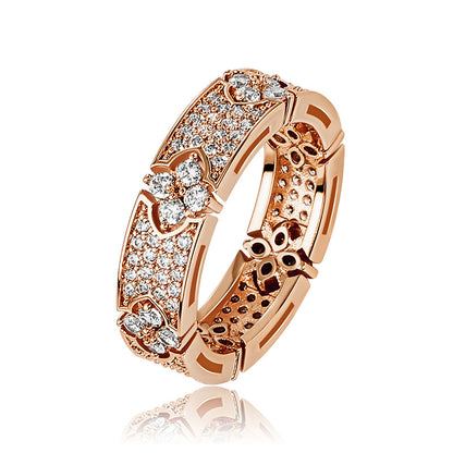 INS Trendy Unisex Micro Pave Starry Sky Zircon Ring Four-Leaf Clover Personality Hip-Hop Jewelry