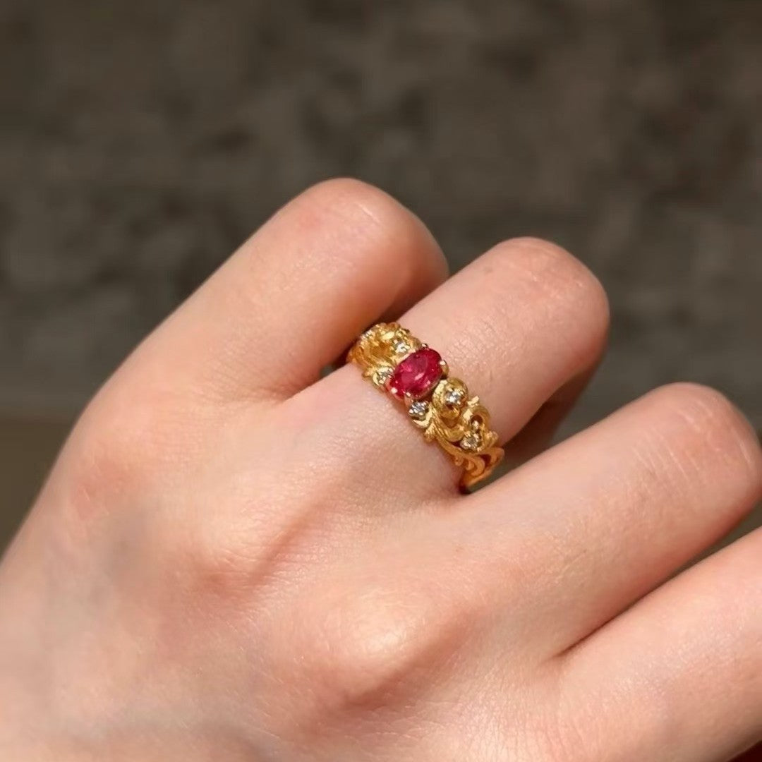 Light Luxury High Carbon Diamond Ruby Brushed Craft Ring Pure Silver S925 Niche Design High-end Fashion Versatile