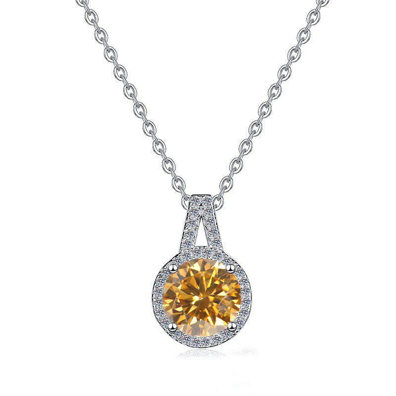925 Sterling Silver Moissanite Pendant Clavicle Chain V-shaped Round Versatile Round Moissanite Necklace