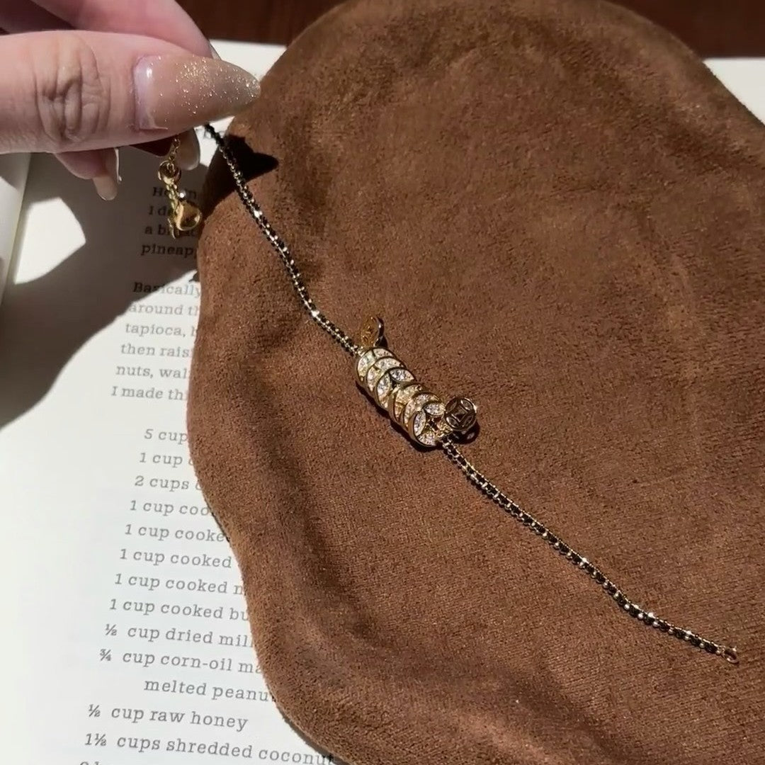 Pure Silver S925 Black Gold Bracelet Money Abundance Gold Coin Bracelet Black Rope Weaving