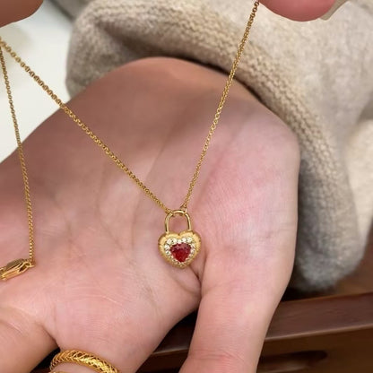 Sweetheart Lock - Brushed Gold Heart Lock Necklace Niche Light Luxury Vintage Sparkling Diamond Collarbone Chain