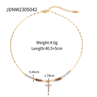 Stainless Steel Cross Pendant Necklace Zircon Natural Stone Clavicle Chain Titanium Steel Neck Chain Jewelry