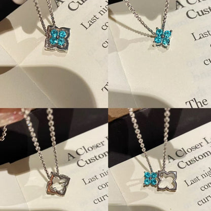 Pure Silver S925 Summer Cool Paraiba Detachable Two-Way Wear Four-Leaf Clover Necklace Light Luxury Fashion High-End Clavicle