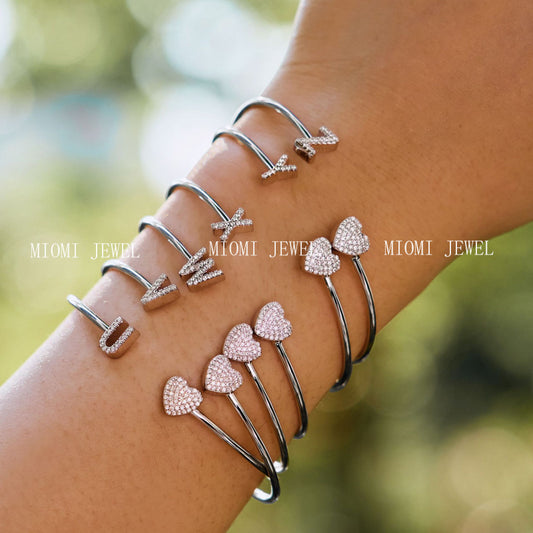 S925 Sterling Silver English Letter Bracelet for Women with Micro Pave Zirconia, Light Luxury Personality Style Bracelet