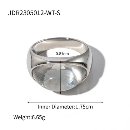 INS Internet Celebrity Trend 18k Gold Stainless Steel Resin Transparent Closed Ring Fashion Non-Fading Jewelry