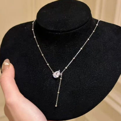 Pure Silver S925 Rachel Water Drop Collarbone Chain Zircon Water Drop Tassel Necklace Luxurious and Elegant Collarbone Chain