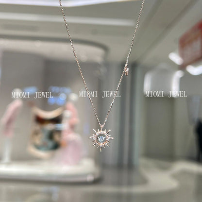 S925 Sterling Silver Niche Design Retro Artistic Heartbeat Sun Pendant Necklace Inlaid with Zircon High-end Clavicle Chain