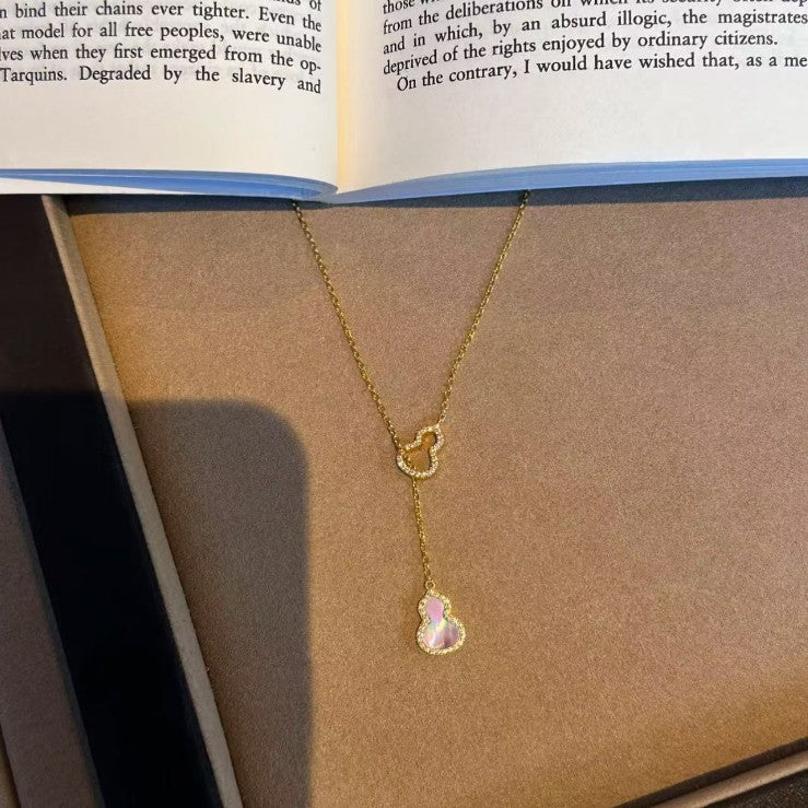 S925Pure Silver Natural Pink Mother-of-Pearl Fortune Gourd Necklace Light Luxury High-End Elegant Exquisite Versatile Collarbone Choker