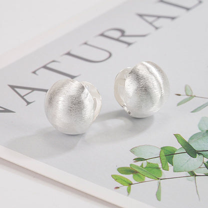 Korean Version Pure Silver Brushed Matte Round Ball Earrings Studs 925 Silver Simple Fashion Trendy Unique Niche