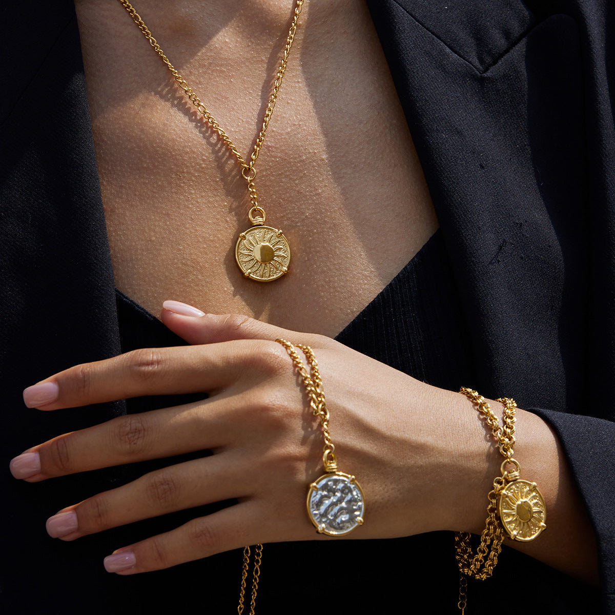 Original Coin Series Titanium Steel Necklace Retro Light Luxury Bracelet Stainless Steel Jewelry High-end Jewelry