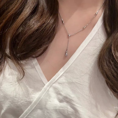 Pure Silver S925 Rachel Same Style Necklace Water Drop Necklace Super Shiny Exquisite Pendant Elegant Versatile Collarbone Chain