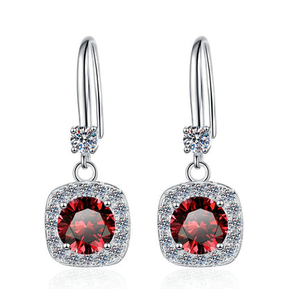 Moissanite Earrings 1 Carat GRA Certificate Waist Code Square Korean Fashion Moissanite S925 Sterling Silver Earrings