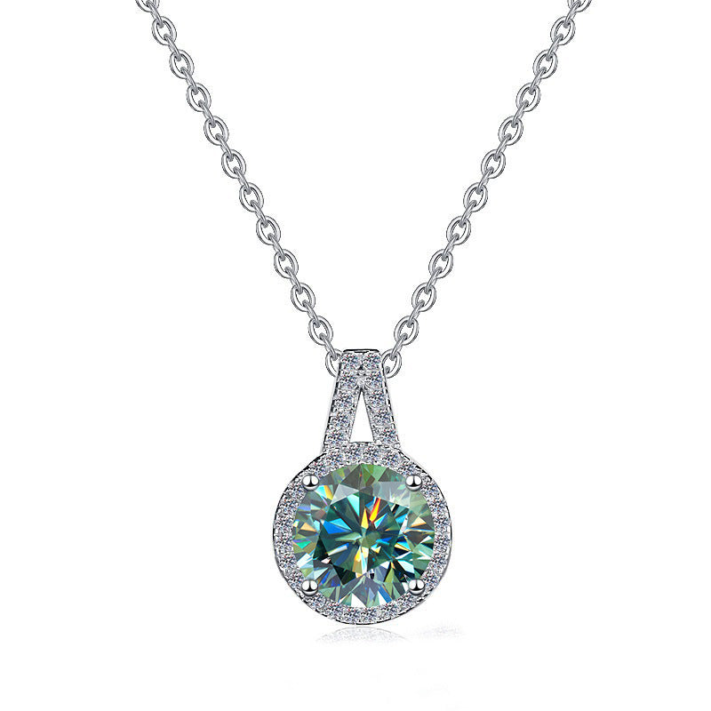 925 Sterling Silver Moissanite Pendant Clavicle Chain V-shaped Round Versatile Round Moissanite Necklace