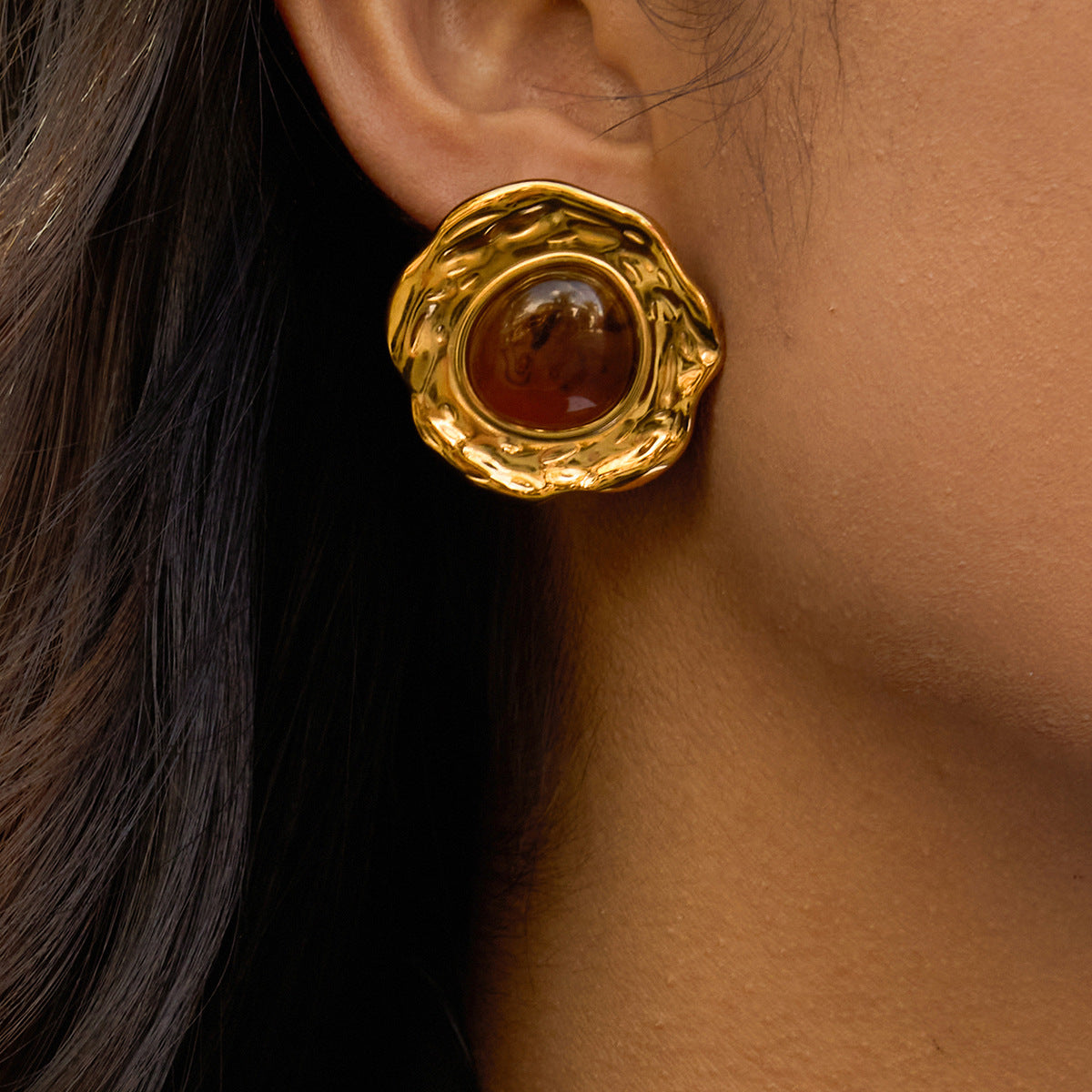 Stainless Steel Amber Resin Earrings Light Luxury High-end Earrings Non-fading Stainless Steel Ear Accessories