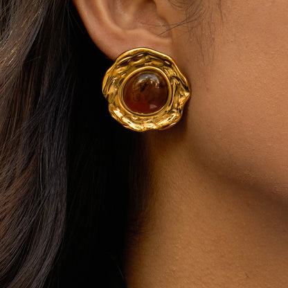 Stainless Steel Amber Resin Earrings Light Luxury High-end Earrings Non-fading Stainless Steel Ear Accessories