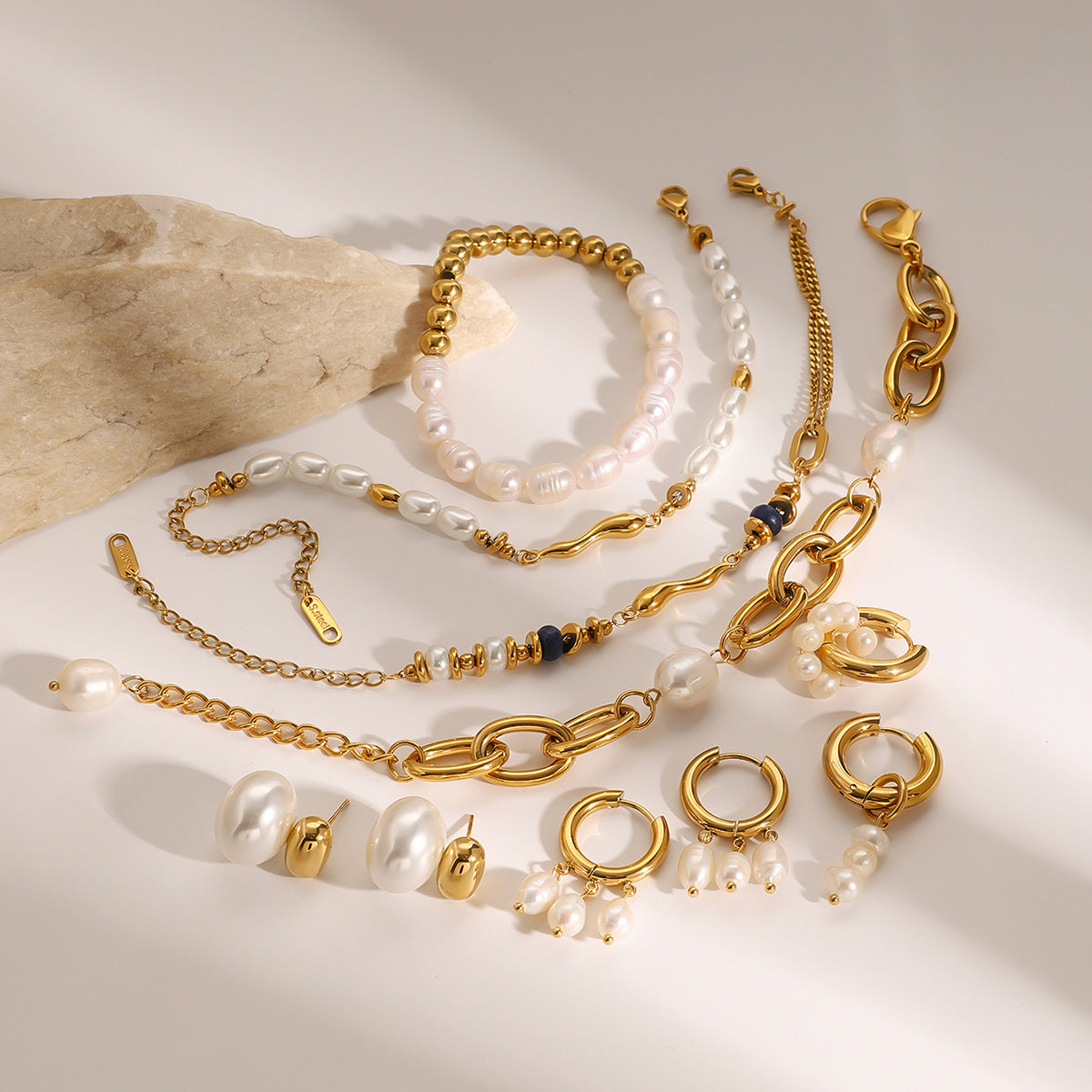 Stainless Steel Pearl Bracelet High-End Ins Light Luxury Earrings Titanium Steel Jewelry Earrings