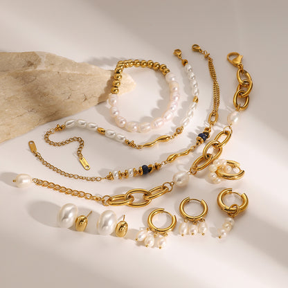 Stainless Steel Pearl Bracelet High-End Ins Light Luxury Earrings Titanium Steel Jewelry Earrings