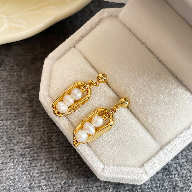 Freshwater Pearl Earrings Light Luxury High-end Feel S925Silver Needle French Retro Simple Elegant Versatile Style