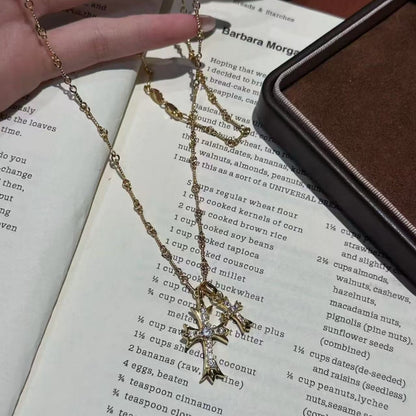 Pure Silver S925 Double Cross Necklace Niche Ins Style High-end Light Luxury European and American Retro Versatile Heavy Craft Collarbone