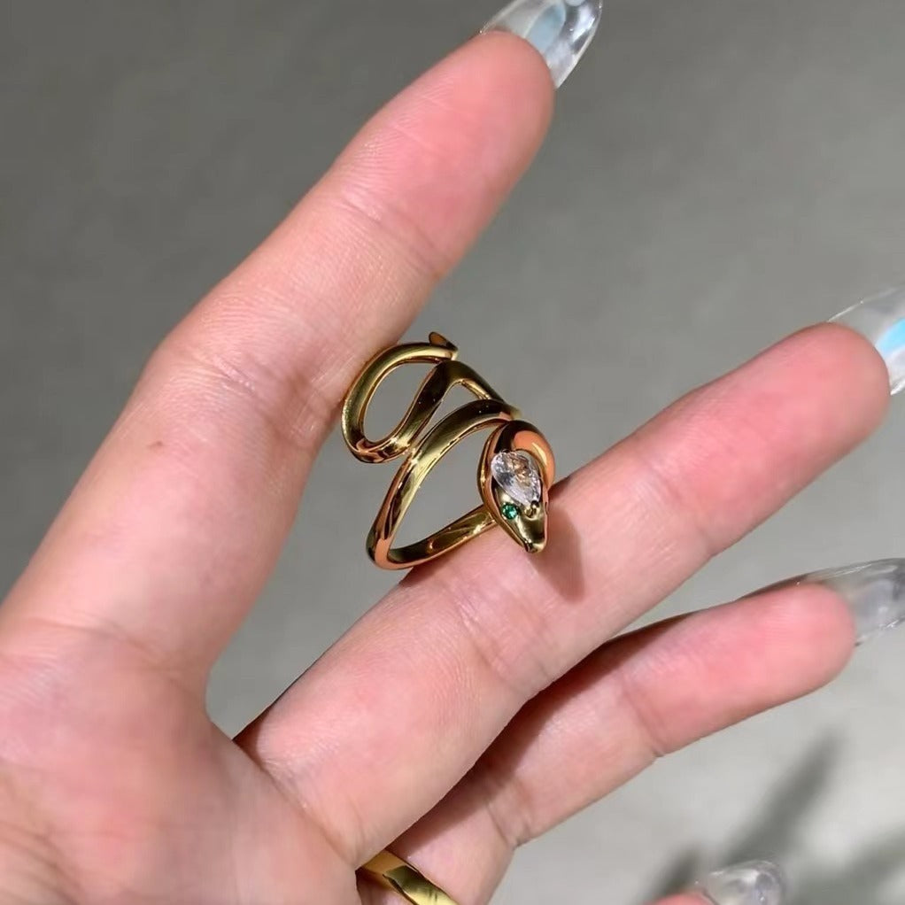 Italian Craftsmanship Vintage Style Light Luxury High Carbon Diamond High-end Jewelry Pure Silver S925 Gold Snake Ring