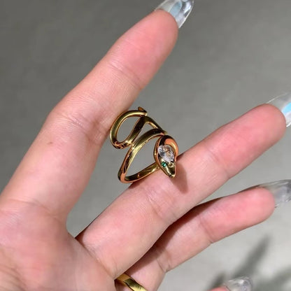 Italian Craftsmanship Vintage Style Light Luxury High Carbon Diamond High-end Jewelry Pure Silver S925 Gold Snake Ring